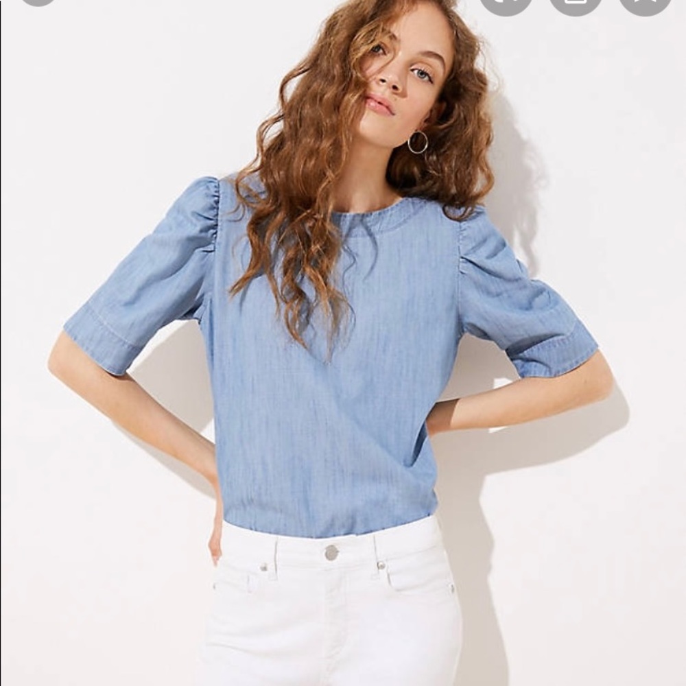 Chambray puff sleeve blouse from The Loft